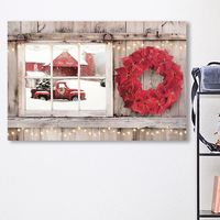 Red Truck View and Red Wreath Canvas Art Print