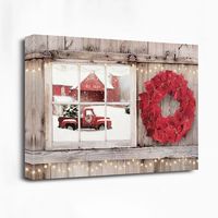 Red Truck View and Red Wreath Canvas Art Print