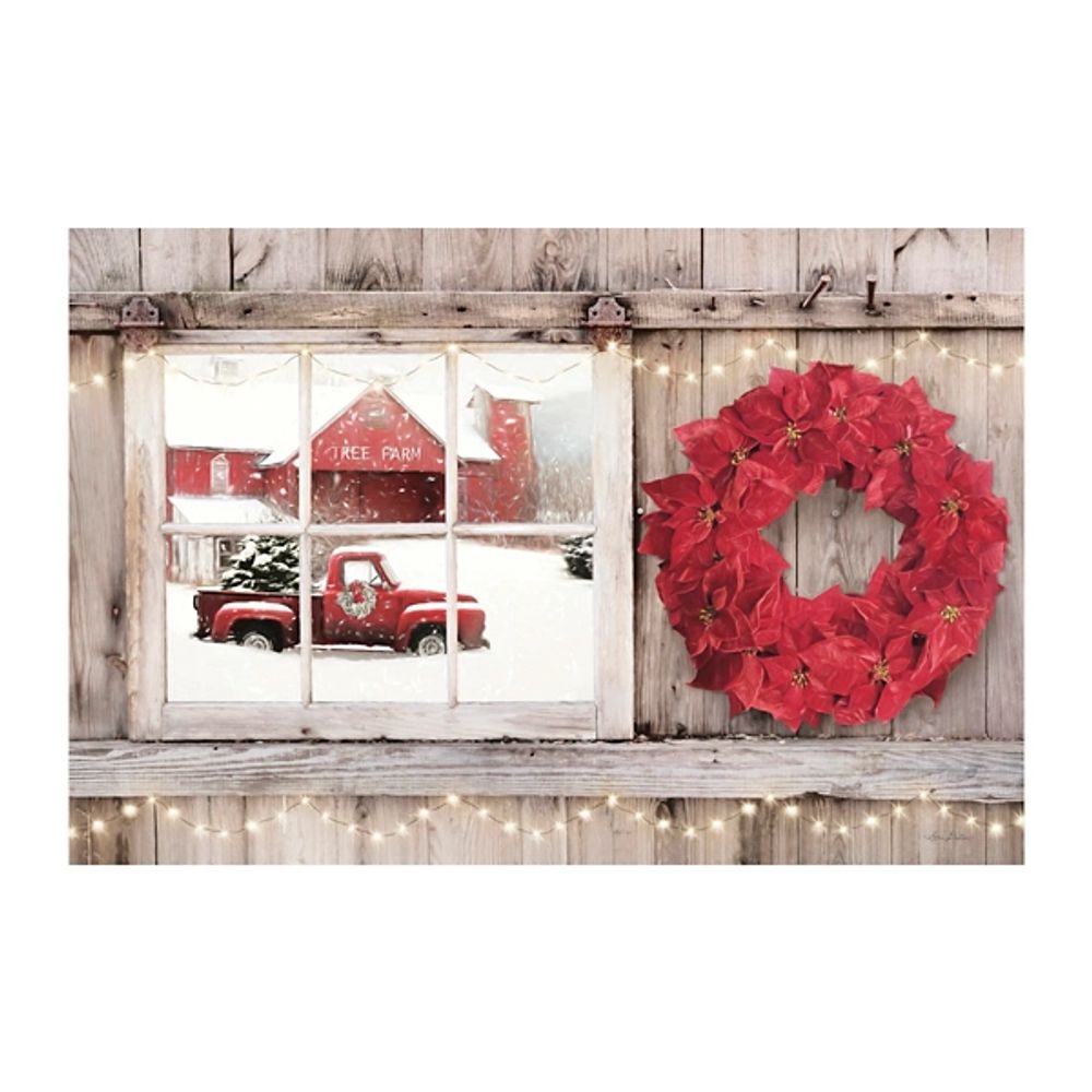 Red Truck View and Red Wreath Canvas Art Print