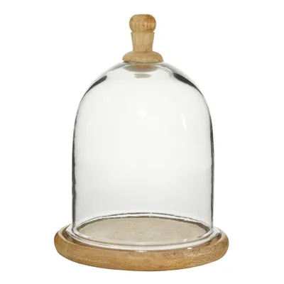 Farmhouse Wood and Glass Dome Cloche, 11 in.