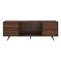 Walnut Mid-Century Modern Glass Shelf TV Stand