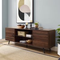 Walnut Mid-Century Modern Glass Shelf TV Stand