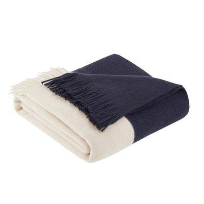 Navy Faux Cashmere Color Block Throw Blanket