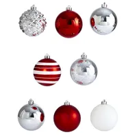 Red and Silver Shatterproof Ornaments, Set of 64