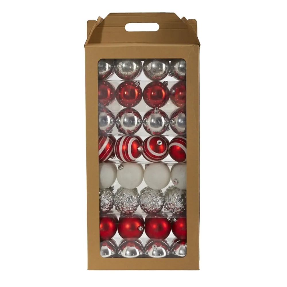 Red and Silver Shatterproof Ornaments, Set of 64