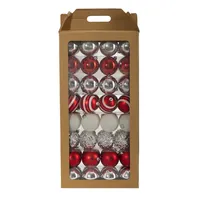 Red and Silver Shatterproof Ornaments, Set of 64