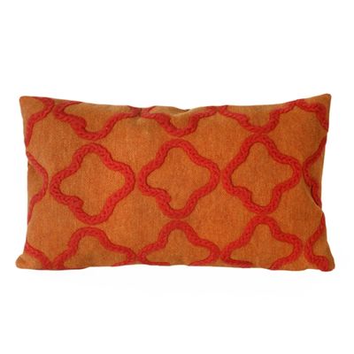Orange Crewelwork Embroidered Outdoor Pillow