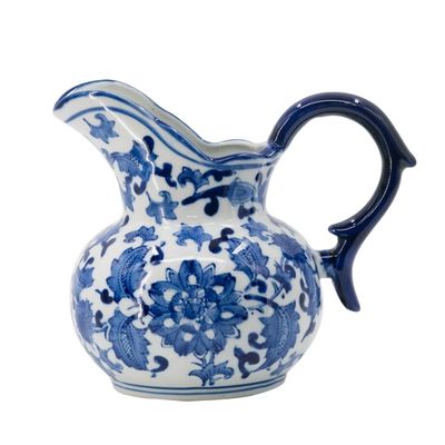 Blue and White Floral Ceramic Pitcher