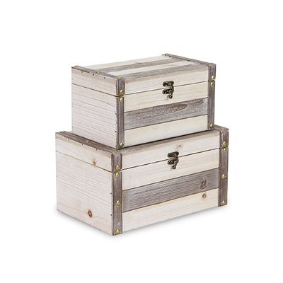 Ivory Wood and Metal Boxes, Set of 2