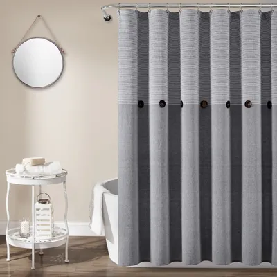 Gray Button and Stripe Shower Curtain