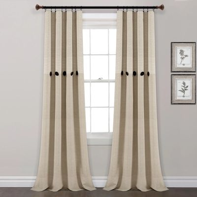 Linen Button and Stripe Curtain Panel Set, 84 in.
