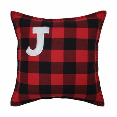Black and Red Buffalo Plaid Monogram J Pillow
