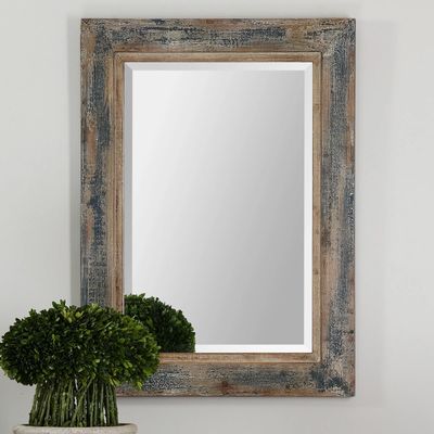 Distressed Wood Frame Wall Mirror