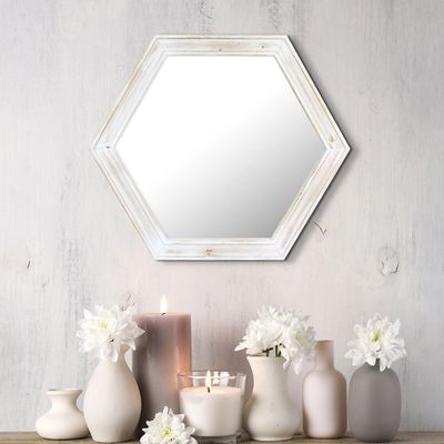Whitewashed Hexagon Frame Mirror