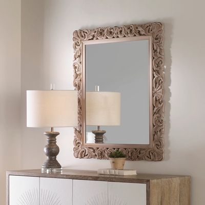 Natural Wooden Beveled Wall Mirror