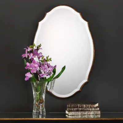 Antique Gold Rounded Edge Wood Wall Mirror