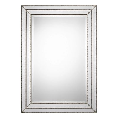 Metallic Silver Grooved Texture Wall Mirror