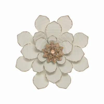 White and Gold Metal Flower Wall Plaque