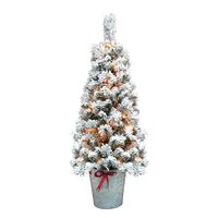 4 ft. Pre-Lit Flocked Pine Tree in Metal Pot