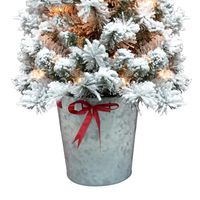 4 ft. Pre-Lit Flocked Pine Tree in Metal Pot