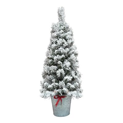 4 ft. Pre-Lit Flocked Pine Tree in Metal Pot