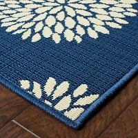 Navy and Green Floral Vine Outdoor Area Rug, 5x7