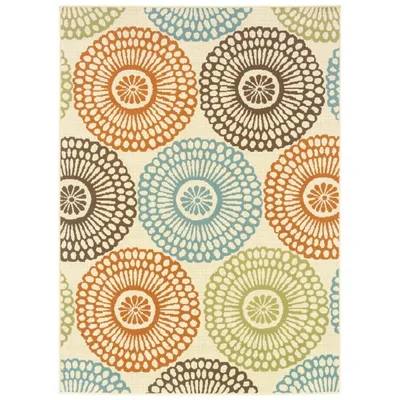 Blue and Orange Circles Outdoor Area Rug