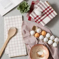 Red & White Woven Patterns 5-pc. Dish Towel Set