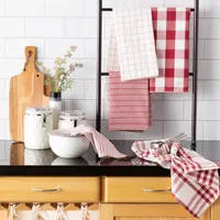 Red & White Woven Patterns 5-pc. Dish Towel Set