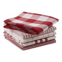 Red & White Woven Patterns 5-pc. Dish Towel Set