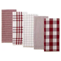 Red & White Woven Patterns 5-pc. Dish Towel Set