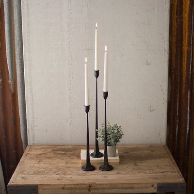 Black Cast Iron Taper Candle Holders, Set of 3