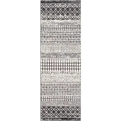 Gray and White Moroccan Pattern Runner, 2x10