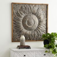 Dark Silver Metal Sunburst Wood Frame Wall Plaque