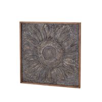 Dark Silver Metal Sunburst Wood Frame Wall Plaque