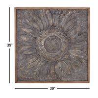 Dark Silver Metal Sunburst Wood Frame Wall Plaque