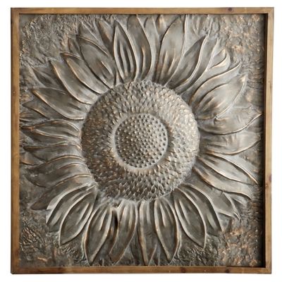 Dark Silver Metal Sunburst Wood Frame Wall Plaque