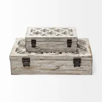 Whitewashed Wood Boxes, Set of 2