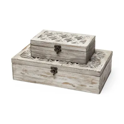Whitewashed Wood Boxes, Set of 2