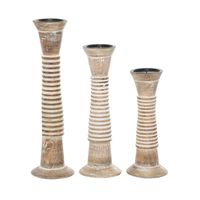 Cream Mango Wood Candle Holders, Set of 3