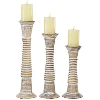 Cream Mango Wood Candle Holders, Set of 3