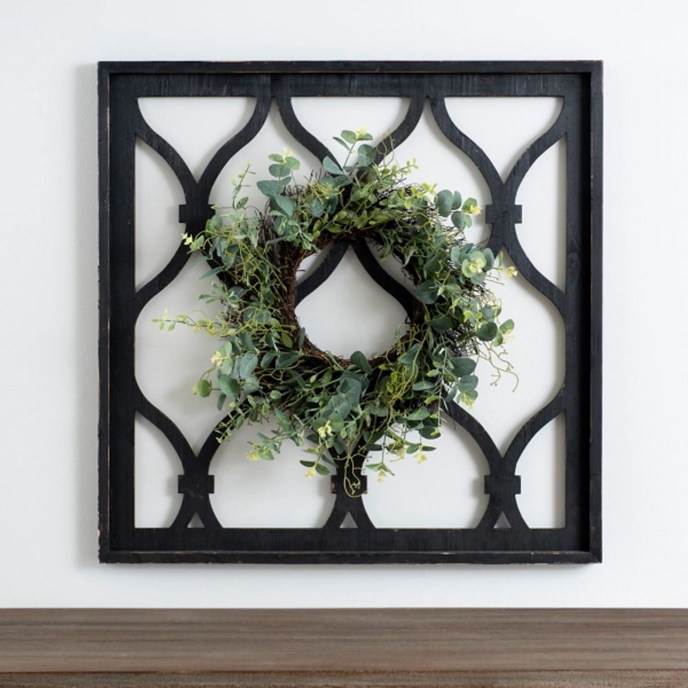 Eucalyptus Wreath Black Trellis Plaque