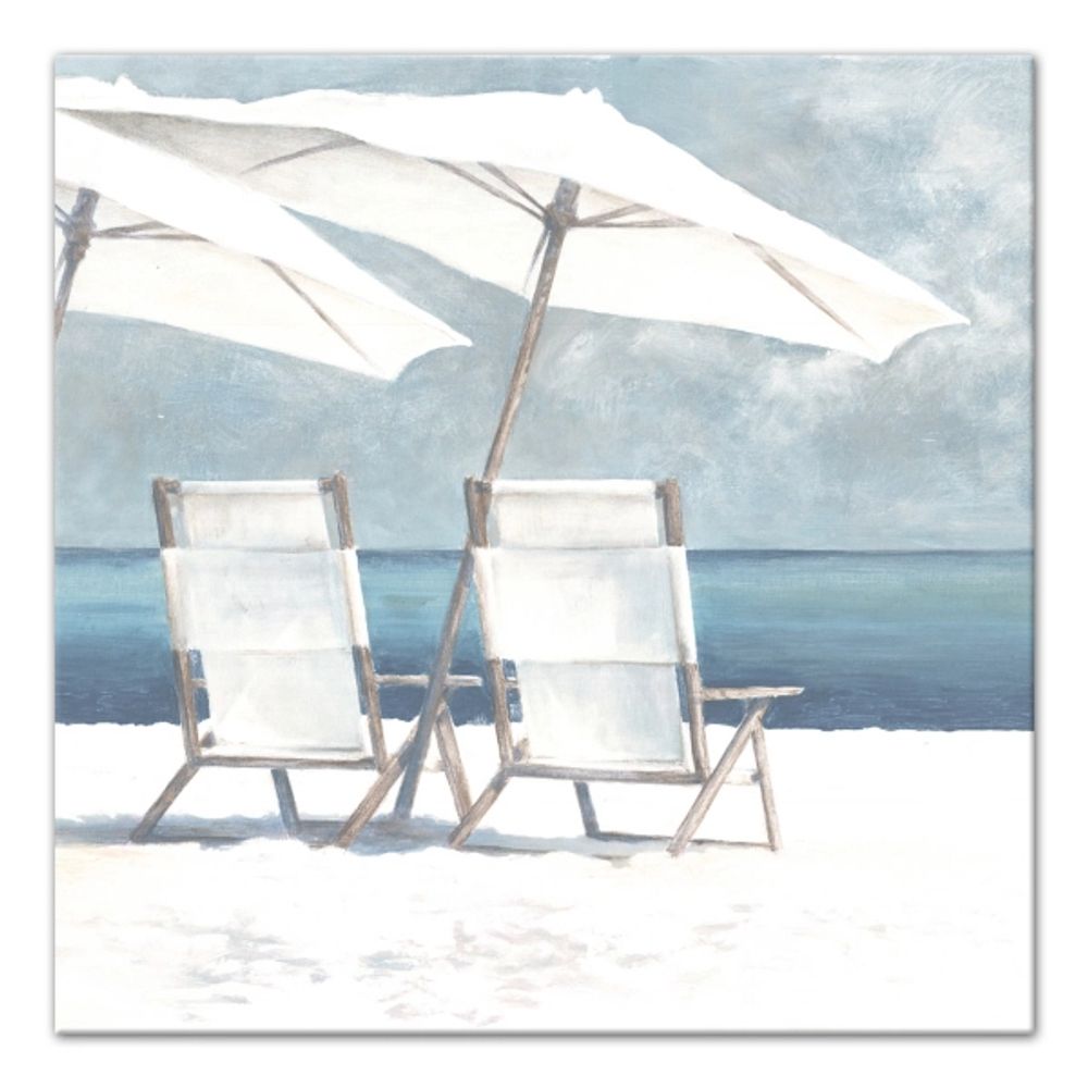 Beach Chairs and Umbrella Coastal Canvas Art Print