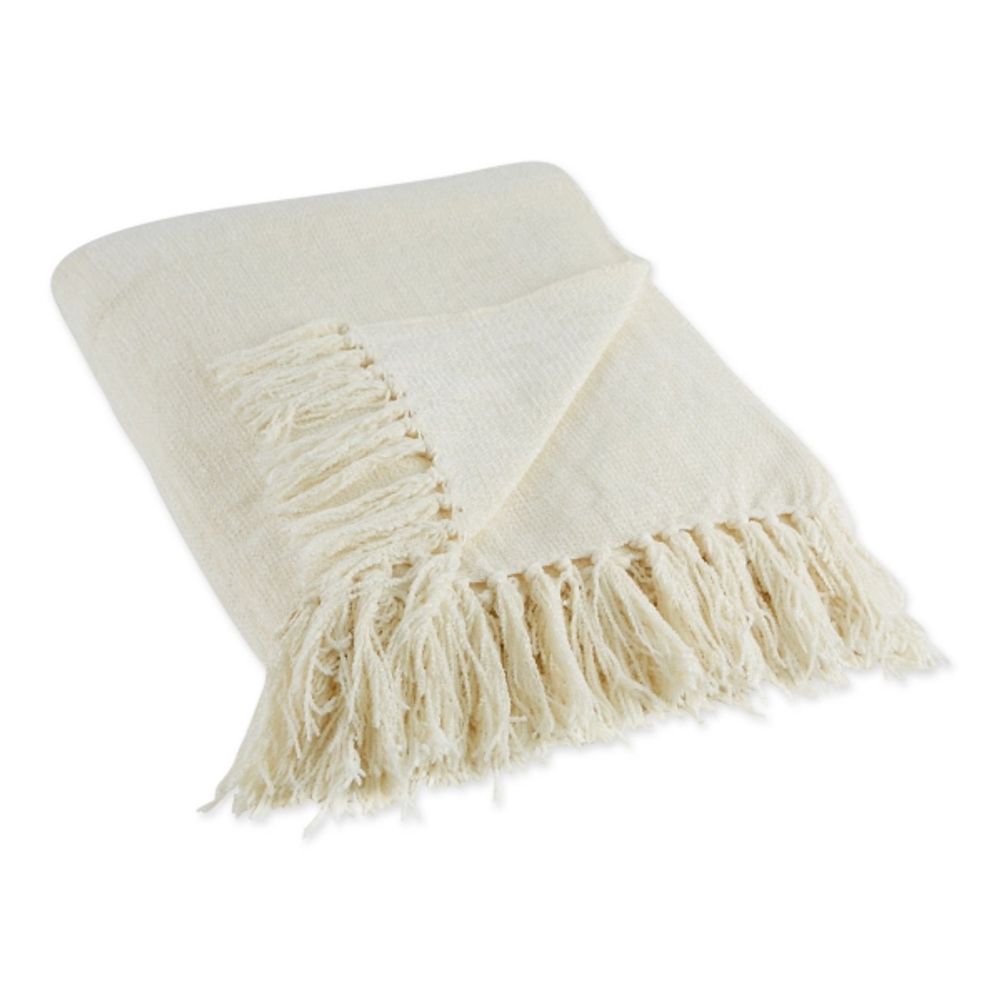 Cream Chenille Fringe Throw