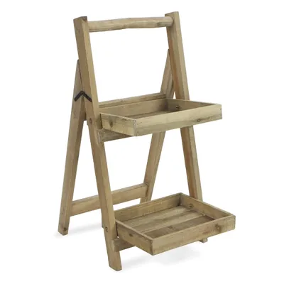 Natural Wood 2-Tier Folding Plant Stand, 30 in.