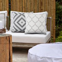 White and Taupe Lattice Outdoor Pillow