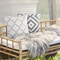 White and Taupe Lattice Outdoor Pillow