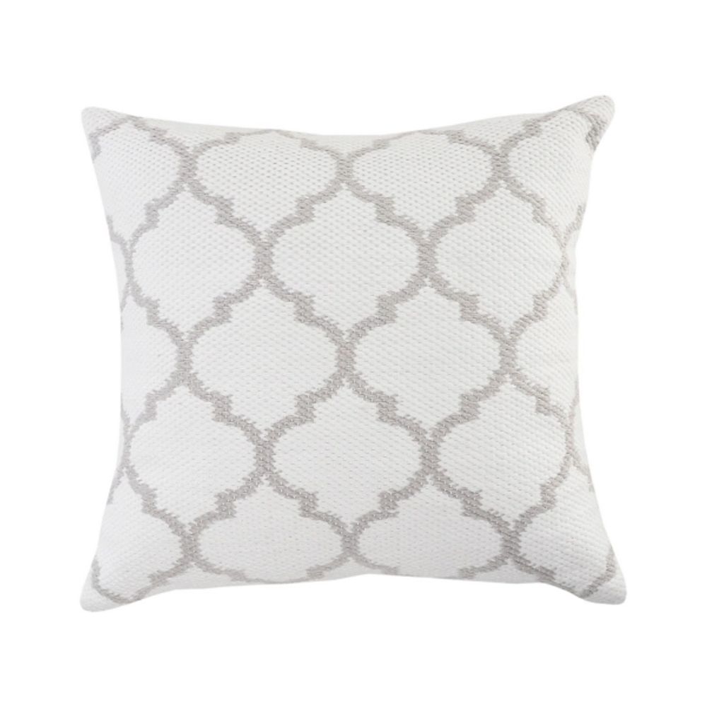 White and Taupe Lattice Outdoor Pillow