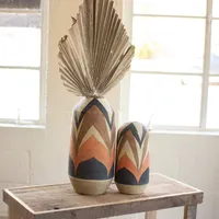 Orange and Brown Ceramic Vases, Set of 2