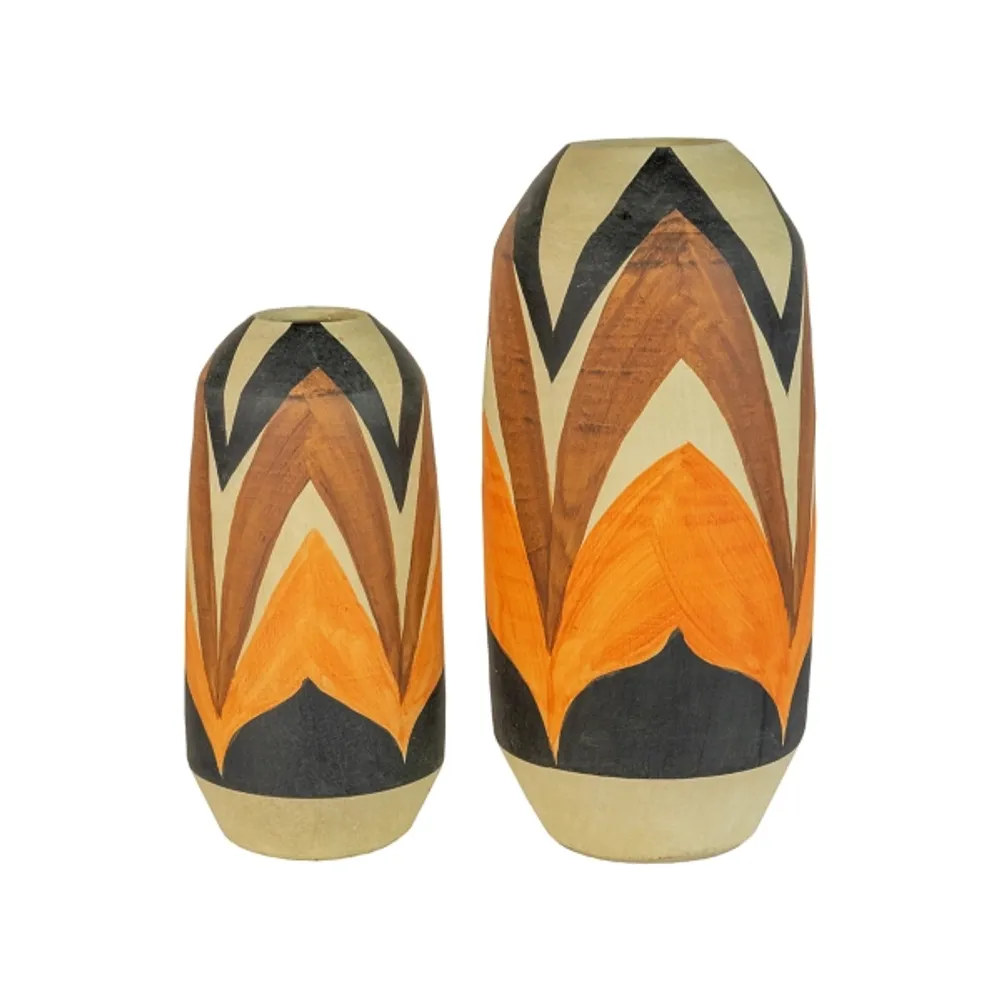 Orange and Brown Ceramic Vases, Set of 2